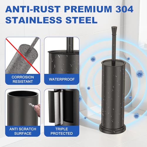 Toilet Brush and Holder Set:304 Stainless Steel Heavy Duty Toilet Bowl Brush,Removable Inner Bowl and Splash Protection,Bathroom Toilet Brush-Dense Bristles for Through Cleaning - color: Pewter