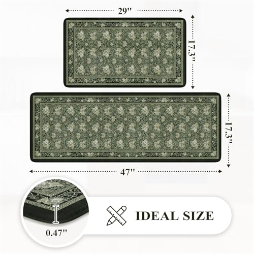 KIMODE Kitchen Mats for Floor Cushioned Anti Fatigue 2-Piece Comfort Mat - color: Black Floral, size: 17"x29.5"+17"x47"--0.47 inches