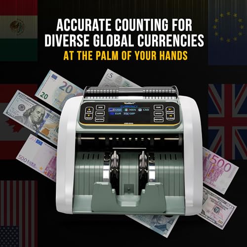 KOLIBRI Money Counter Machine I LCD Display I Business Grade I Advanced IR/UV/MG/MT/DD/HLF Detection I Mixed Denomination I Multi-Currency I Back Loading I 3-Years Warranty I KBR-500 - color: White/Gray (Kbr-500)