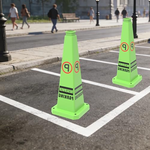 28" Green Reserved Parking Cones 6-Pack with Heavy Base - color: Green, size: 28"