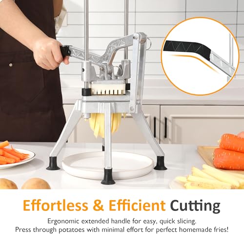 Sunvivi Commercial French Fry Cutter, Heavy Duty Potato Slicer with 2 Replaceable blades (1/2 & 3/8 Inch), Professional Fries Cutter for Potatoes, Carrots, Cucumber, Onion, Yam, Stainless Steel - size: Extra-Large-Heavy-duty 3 corners