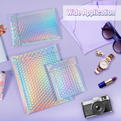 50 Pieces Bubble Mailers, 3 Sizes, Holographic, Rainbow - color: Rainbow Color