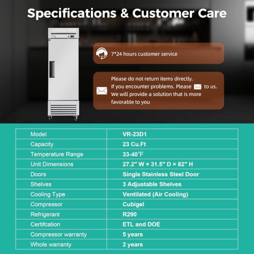 COOLCHEF 27" 23 Cu Ft Commercial Reach‑In Refrigerator