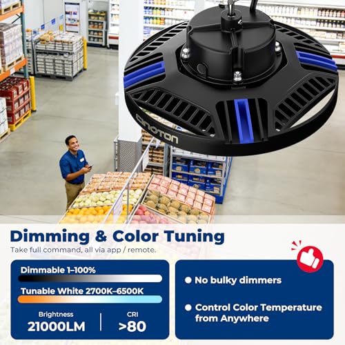 CINOTON Smart 150W 21000LM UFO LED High Bay Shop Light, ETL Listed 2 Pack