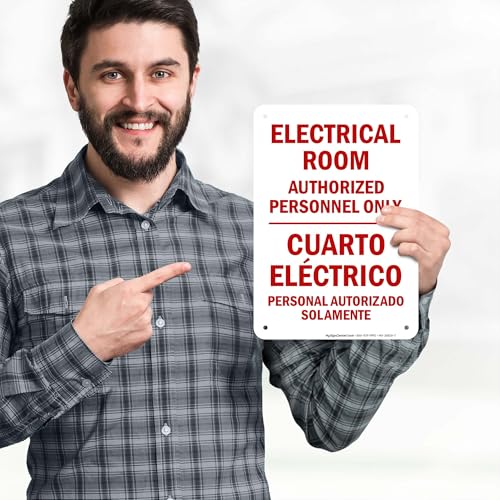 Electrical Room Authorized Personnel Only Bilingual Sign, 10x7 Inches, 55 mil thick HDPS (high density polystyrene), Made in USA by My Sign Center - size: 7x10 Polystyrene