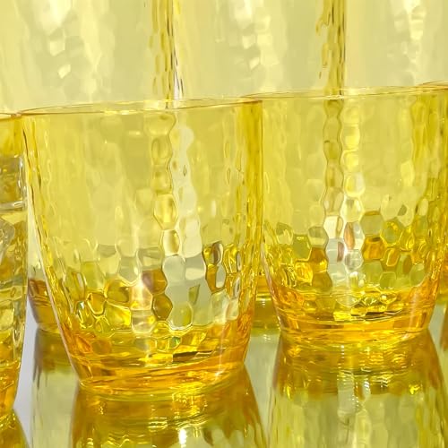 15-Ounce Plastic Tumblers (Set of 6), Reusable Plastic Mugs, BPA-Free Acrylic to Drink Mugs, Shatter Resistant, Textured Interior, Dishwasher Safe (Yellow, 15 Ounce) - color: Yellow, size: 15 Ounce