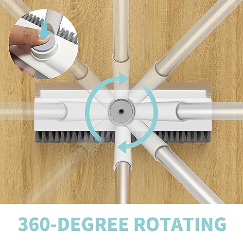 Floor Scrub Brush with Long Handle, 3 in 1 Scrape and Heavy-Duty Stiff Bristle Scrubber Brush for Cleaning Shower Bathroom, Patio, Garage, Kitchen, Wall and Deck (White, 2 Pack) - color: White, size: 2 PACK