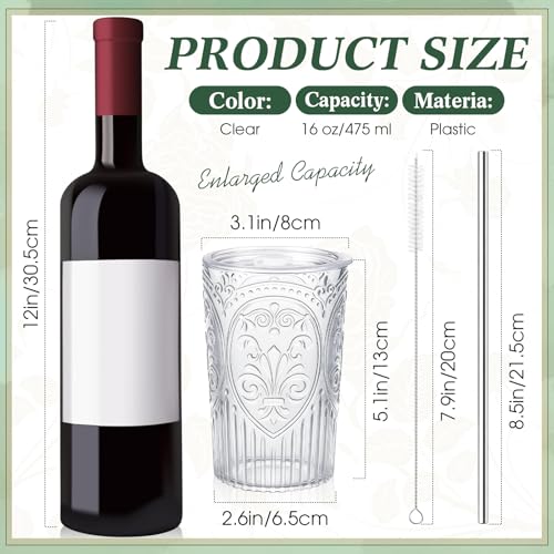 Wiwiqing 12 Set 16oz Vintage Tumbler with Lid and Straw Bulk, Clear - color: Clear