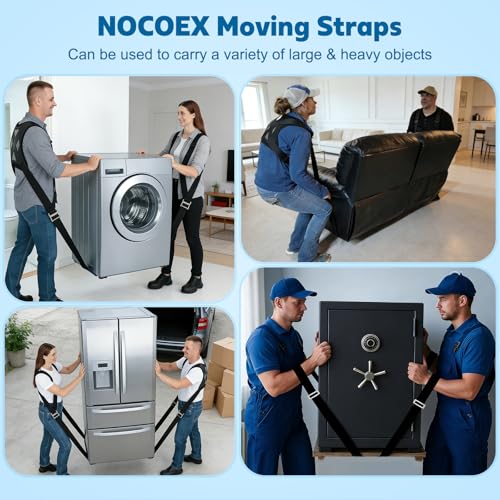NOCOEX Moving Straps for Lifting 2-Person: Shoulder Strap with Back Support - color: Black