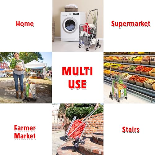 dbest Products Stair Climber Cruiser Cart Sport, Foldable Grocery Cart on Wheels,Multi-Use Collapsible Folding Laundry Basket with Wheels - color: Silver, style: Stair Climber Cruiser Cart Sport