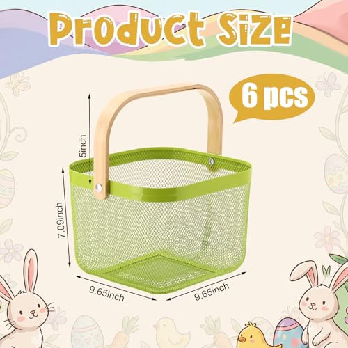 Roshtia 6 Pcs Metal Mesh Basket with Handle, Pastel Garden Basket for Fall - color: Pastel Color, size: 9.65 x 9.65 x 7.09 Inch