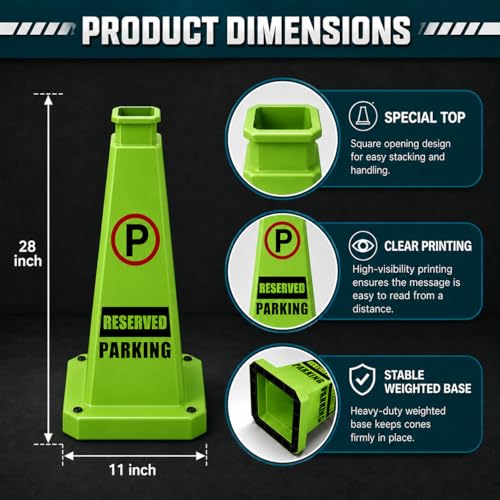BESEA Reserved Parking Cones 6 Pack, 28 Inch Green Weighted Parking Cones - color: Green, size: 28INCH With Caution Sign