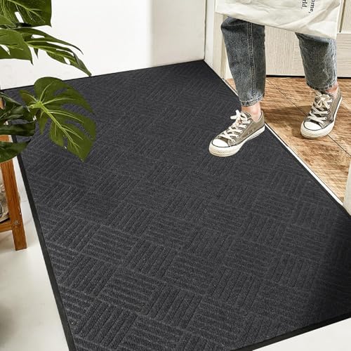 Commercial-Grade Entrance Mat High Traffic Guard Doormat with Rubber Border Heavy Duty Dirt Trapper Entryway Doormat Low Profile for Indoor Outdoor, 3' x 5',Grey