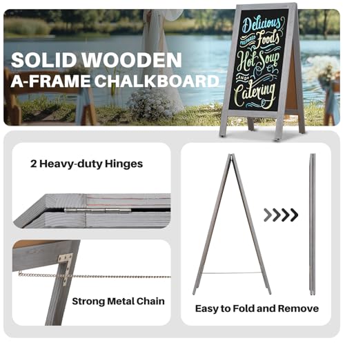 4 THOUGHT A-Frame Double-Sided Magnetic Chalkboard 40"x20", Grey - color: Grey