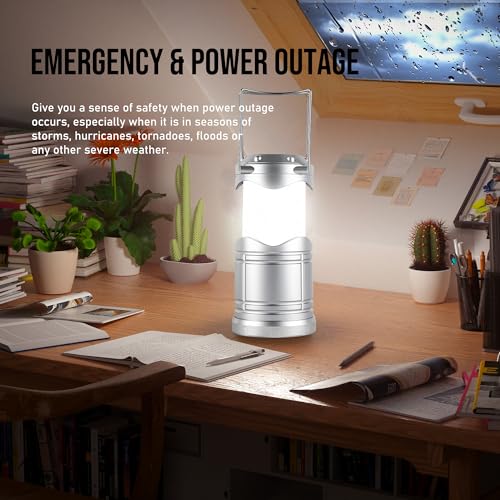 Lichamp LED Camping Lantern, 4 Pack Battery Powered Flashlight for Power Outages, Portable Collapsible Hanging Light Essential for Home, Outdoor, Emergency Lamp Survival Kit Gear for Hurricane, B4SL - color: Silver
