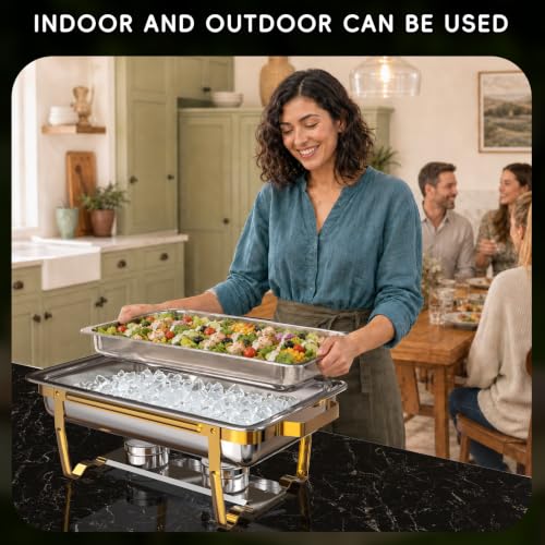 Sifer 11Qt Chafing Dishes for Buffet, Multi-Size Pans 4 Pack, Gold - color: Gold