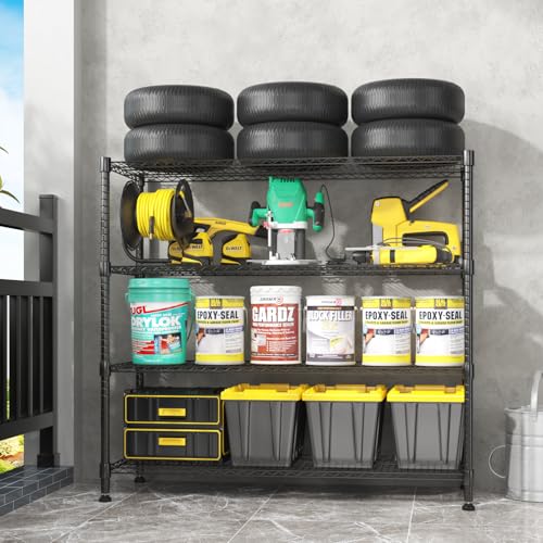 Homdox Heavy Duty Metal Shelves for Storage, 4 Tier Storage Racks and Shelving, Commercial Adjustable Wire Shelving Unit on Wheels, Garage Rack Pantry Shelves Kitchen Shelving, 18"x48"x72", Black - color: Black, size: 18"Dx 48"Wx 72"H, 4 Tier