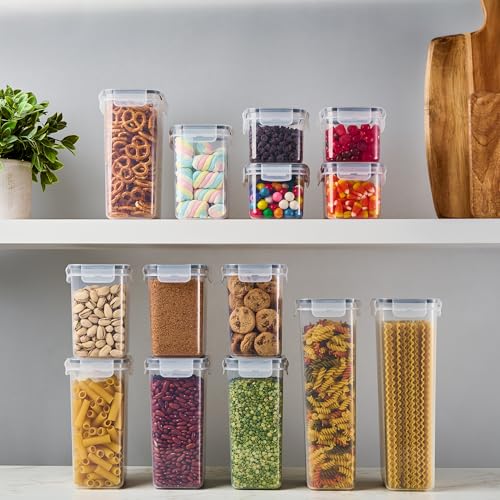 DWËLLZA KITCHEN Set of 14 Airtight Food Storage Containers for Pantry Organization and Storage - Sugar, Flour, Pasta, Spaghetti Plastic Air tight Kitchen Storage Containers With Lids, Labels & Marker - color: 04 - (Set of 14)