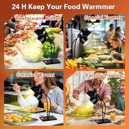 Commercial Head Food Heat Lamp, Portable Electric Food Warmer 3-Bulb 250W Electric Warming Lights for Food Service Restaurant Buffet Kitchen (Black) - color: Black