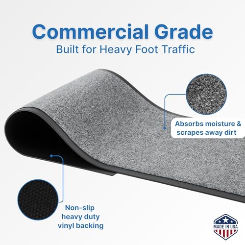 Consolidated Plastics Economy Indoor/Outdoor Entrance Floor Mat with Non-Slip Vinyl Backing, Absorbs Water, 18 Oz Heavy Duty Carpet Rug Commercial Grade (2' x 3', Gray) - color: Grey, size: 2' x 3'