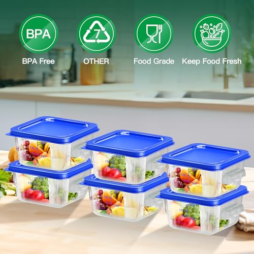 6 pcs 2qt Food Storage Containers with Lid, Square Clear Commercial Food Storage Containers with Handle and Scale for Food Storage in Home Kitchen & Dining (Blue) - color: C1-2QT-6PCS-BLUE