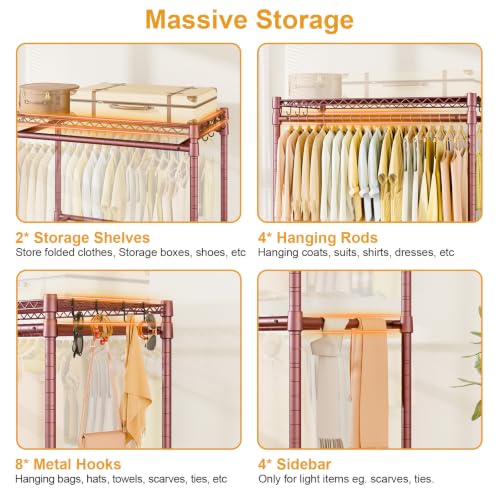 ULIFHOME Rolling Clothes Rack, Clothing Racks for Hanging Clothes, Bronze - color: Bronze, size: P4 Plus