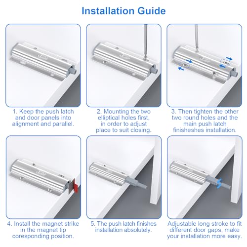 Magnetic Push Close Cabinet Latch Jiayi 4 Pack Push to Open Door Latch Heavy Duty Touch Latches Door Opener for Drawer Closure Push Catch Press Out Kitchen Cabinet Hardware - color: Silver, size: 4 Pack