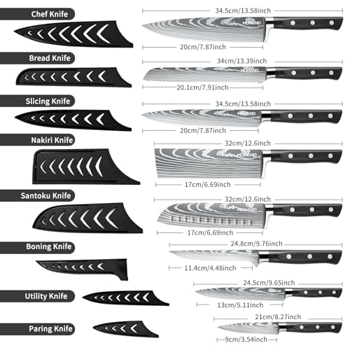 MDHAND Chef Knife Set with Roll Bag, Professional Knife Set with Sharpener - color: Black