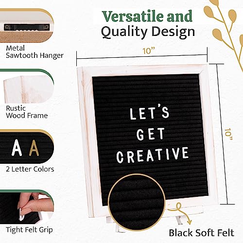 Felt Letter Board with Stand,10x10 inch Changeable Letterboard and Message Board,Letter Board Sign Include 792PCS Precut Letters - color: 10X10 Rustic White