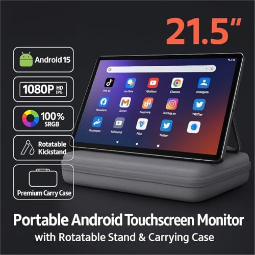 21.5" Android 15 Portable TV Tablet with Carry Bag, Rotating Foldable Stand, 6GB+128GB, with 99.9Wh Battery, 13MP Camera, Dual 5W Speakers, Smart Touch Screen for Travel, Camping & Home Entertainment