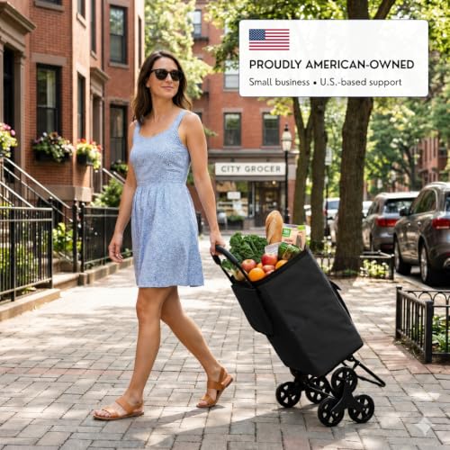 Shopping Cart, Super Loading Stair Climber 220 lbs Capacity, Grocery Foldable Trolley with Extra Large Shopping Bag Laundry Utility Cart with Adjustable Bungee Cord (Black) - color: Black