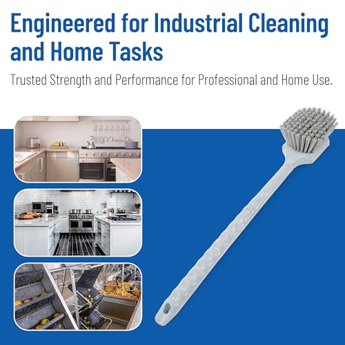 SPARTA 20" Floater Scrub Brush with Long Handle, Oil-Resistant Polyester Bristles, Multiple Trim Angles, Foam-Injected Polymer Block, Commercial Cleaning Tool, Gray
