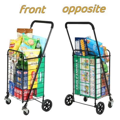Siffler Grocery Shopping Cart with 360° Swivel Wheels Folding Utility Cart with Easily Collapsible Cart with Extended Foam Cover, Trolley for Laundry, Groceries, Travel (Black, Small) - size: Standard Small+No Bag