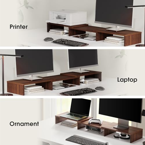 FITUEYES Dual Monitor Stand Riser, Adjustable Length and Angle, Brown - color: Brown