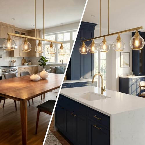 Phaosio Gold Kitchen Island Linear Pendant Light, 5-Light, E26 Base - color: Gold, size: 5-Light