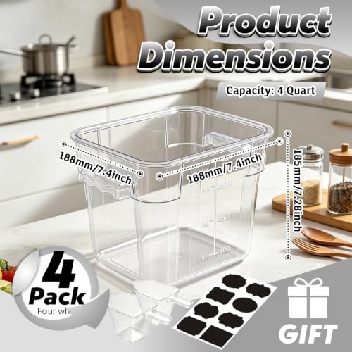 4 Pack 4QT Commercial Clear Food Storage Containers with Lid, NSF - color: White, size: 4Qt-4 Pack