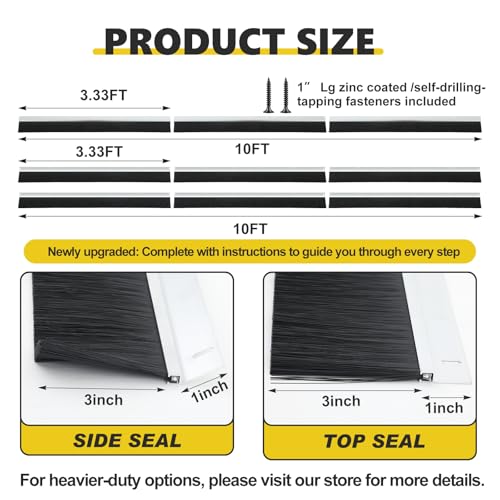 DoubleFill 10x10ft Garage Brush Seal Kit for Roll-up Doors - size: 10×10ft