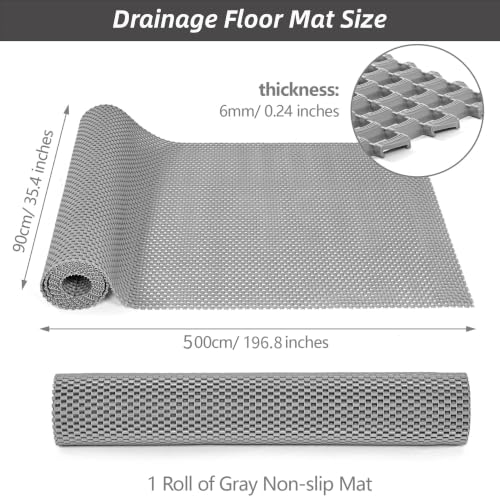 3 x 16.4ft PVC Non Slip Drainage Mat Pool Mats Splash Matting Mesh Hollow Roll Commercial Floor Mat Wet Area Safety Mat for Outdoor Indoor Restaurant Kitchen Bathroom Garage Patio, Grey - size: 3x16.4ft