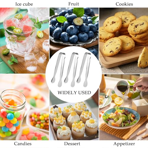 6 Pack 4.3 inch Mini Sugar Tongs, Stainless Steel Small Serving Tongs, Tiny Kitchen Tongs for Appetizers, Desserts, Tea Party and Coffee Bar