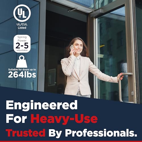 Medium Duty Commercial Door Closer, Automatic Self Closing Door Hinges, ADA UL Listed Grade 1 Size 2-5, Door Closers Commercial Medium Traffic, Auto Door Closer, Hydraulic Spring Soft Close (Silver)