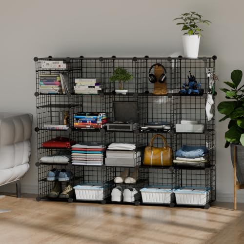 Wire Cube Storage Organizer, 20 Cubes Converted into 23 Cubes, Sturdy Metal Grids Storage Shelf Closet Shelving Units and Storage, Shelves for Bedroom LIvingroom Office - color: Black, size: 20 cubes
