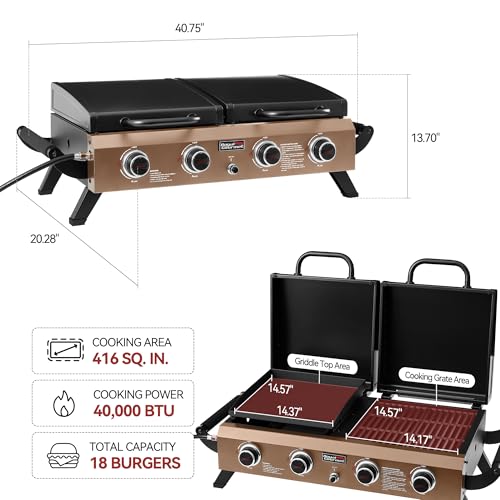 GD4002TPY Portable Tabletop Grill & Griddle Combo Bronze Gold - size: 20*40*13