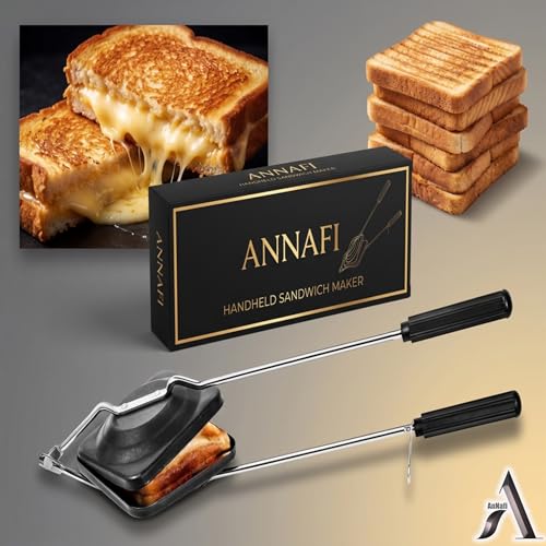 AnNafi® Sandwich Maker Stovetop, Sandwich Press Grill For Gas Stove, Non Stick Hand Bread Toaster Stove Top Pan For Hot & Crisp Grilled Cheese Sandwiches & Cubano, Easy to Use Cast Iron Flying Saucer For Outside Campfire .
