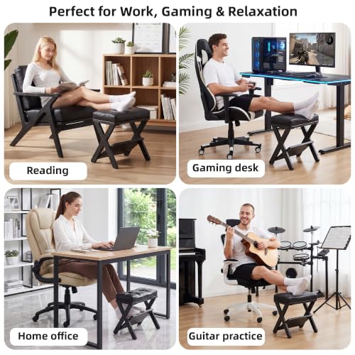 Foot Rest Under Desk at Work, Solid Wood Double Step Footrest - color: Deep Black