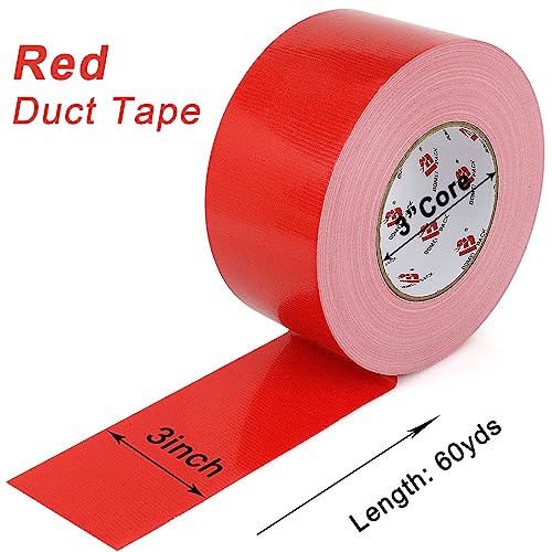 3 Inch Red Duct Tape ,Heavy Duty Duct Tape Red Colored 3 Inch x 60 Yards,9 Mil Thick Industrial Grade,Waterproof,No Residue,Strong,Flexible and All Weather,Professional for Indoor & Outdoor Use - color: red