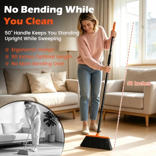 Heavy Duty Outdoor Broom,50" Long Handle Broom for Sweeping Indoor