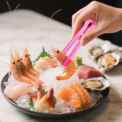 10 Pieces Plastic Serving Tongs for Buffet, Mini Disposable Tongs for Serving Food, Small Catering Tong for Appetizers Ice Barbecue Cookies Sandwich Brunch Party Decorations, 6 inch, Pink - color: Pink