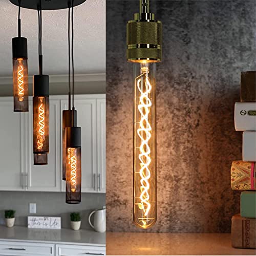 Leools Vintage LED Spiral Filament Bulb T10, 8.9inch Long Tubular Dimmable Edison Light Bulbs,E26 Base,Amber Glass,Warm White,2200K, 400LM(40W Equivalent), Pack of 4 - style: 8.9in(225mm)