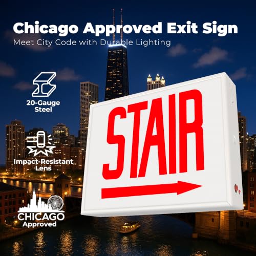LFI Lights - UL Certified - Hardwired Red LED Chicago approved Exit Sign - Battery Backup - Emergency Fire Safety - UL924 - CHEX (STAIR Right Arrow) - style: STAIR Right Arrow