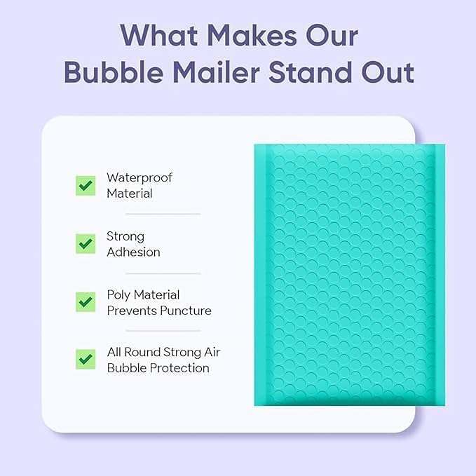 Small Teal Bubble Mailers 4x8, Poly Padded Envelopes #000, 500 Pack - color: Teal, size: 4"x8" / 500 Pack